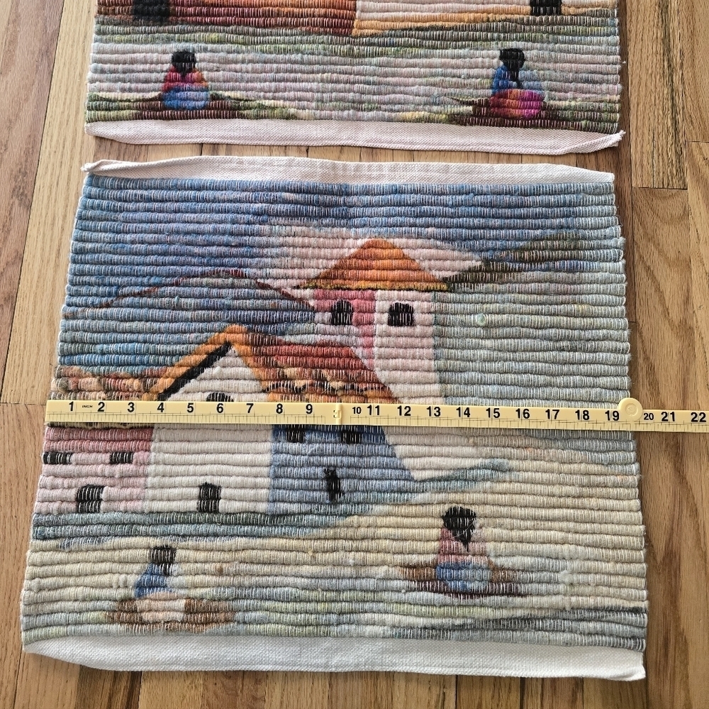 Set Of 2 70s Alpaca Wool Peruvian Folk Art Wall Hanging Tapestry Latin 20X17 - Picture 3 of 3